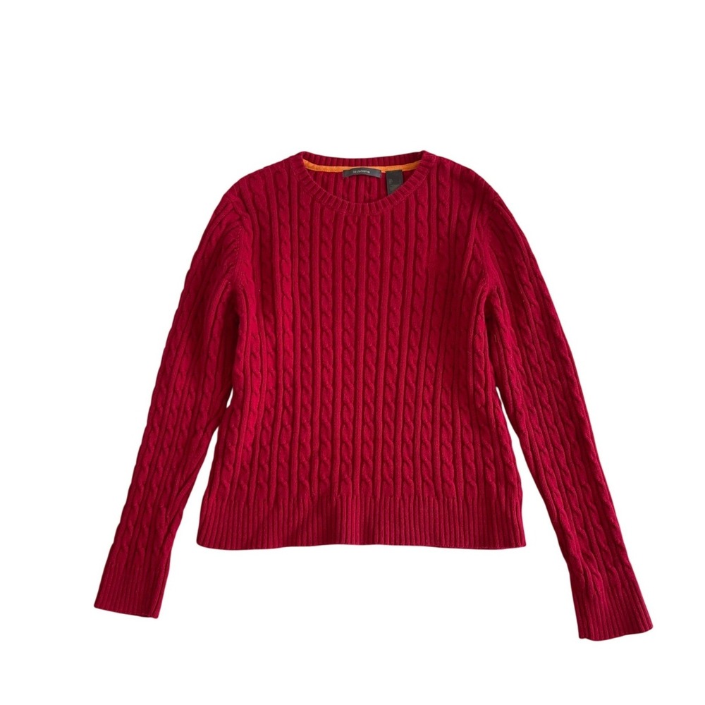 Red Cable Knit Cotton Sweater Crew Neck Size L by Liz Claiborne